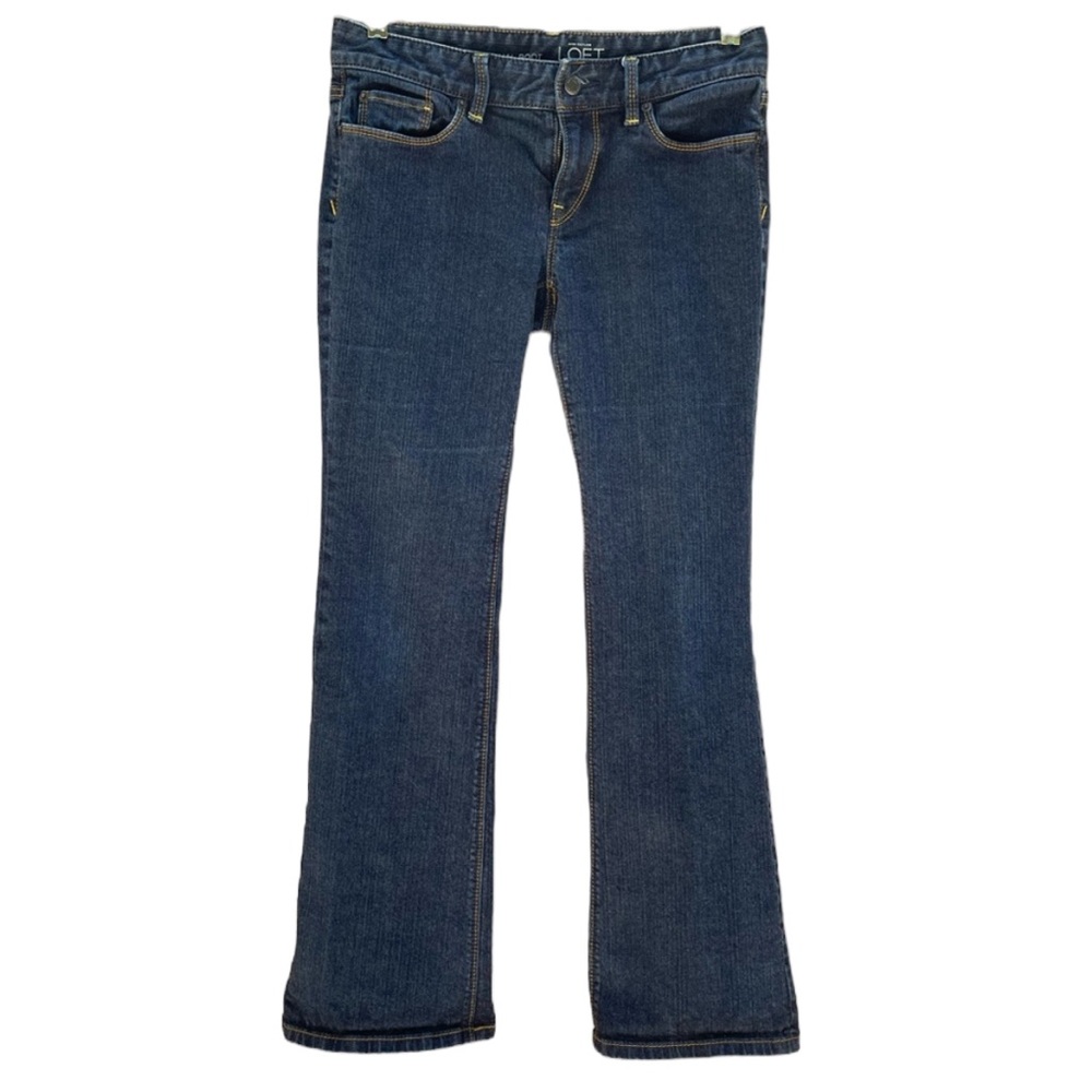 Ann Taylor Loft 5 Pocket Dark Blue Denim Original Boot Cut Jeans Size 6 Petite - Picture 2 of 10